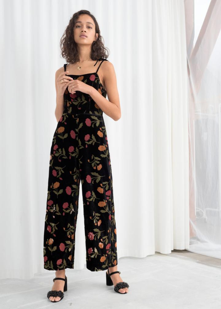 Other Stories Floral Velvet Jumpsuit - Black