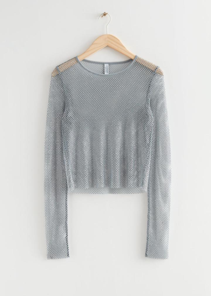 Other Stories Sheer Sequin Crop Top - Grey
