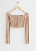 Other Stories Off-shoulder Rib Knit Cardigan - Beige