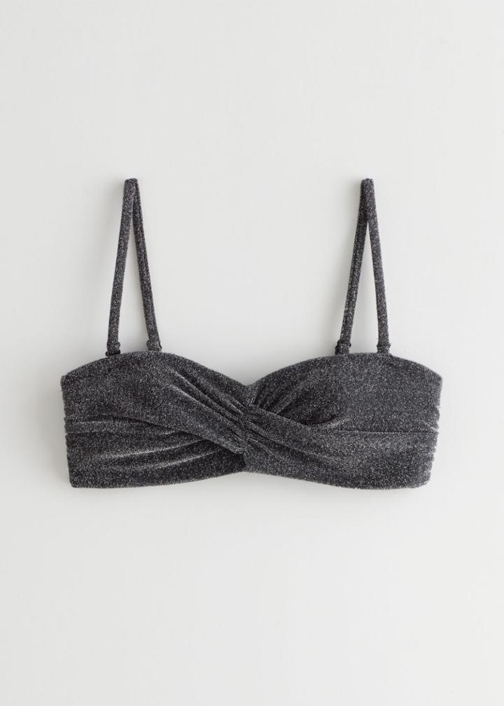 Other Stories Glitter Bandeau Bikini Top - Black