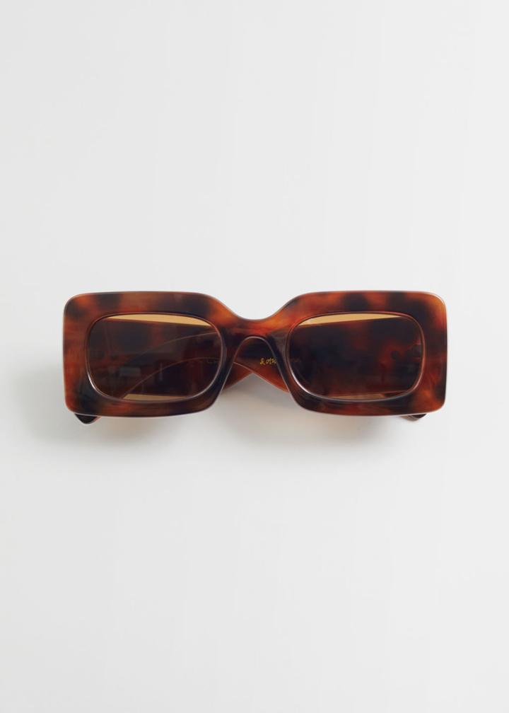 Other Stories Rectangular Thick Frame Sunglasses - Orange