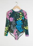 Other Stories Long Sleeve Floral Swimsuit - Black