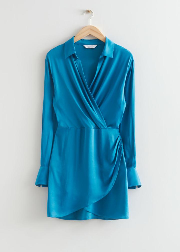 Other Stories Mini Wrap Shirt Dress - Turquoise