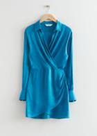 Other Stories Mini Wrap Shirt Dress - Turquoise