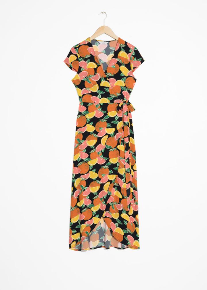 Other Stories Curved Hem Midi Wrap Dress - Black