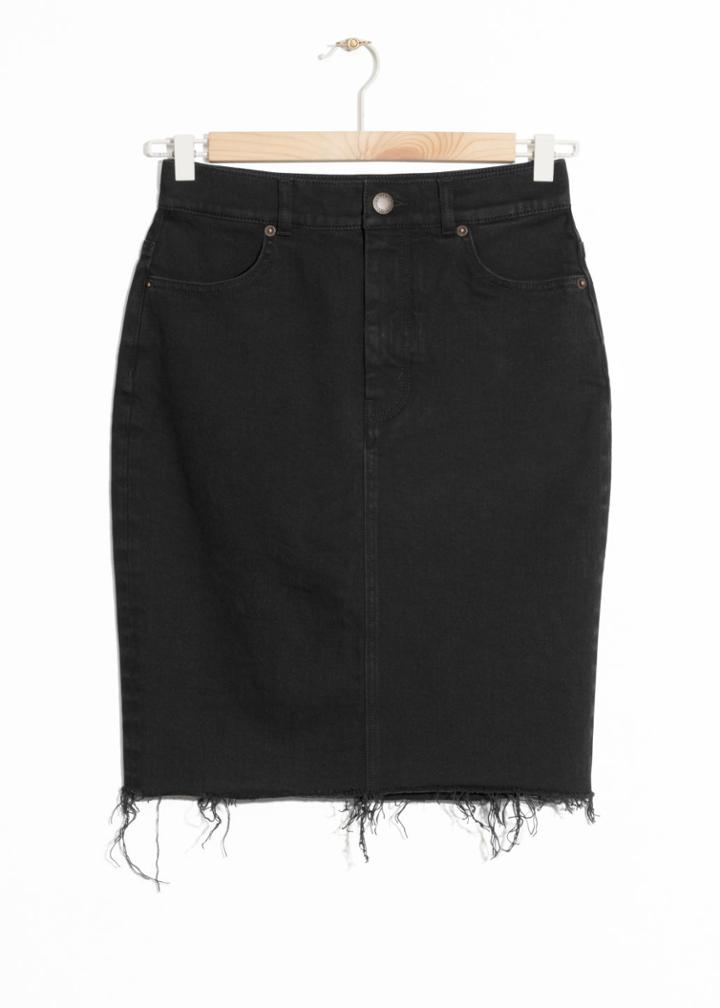 Other Stories Raw Hem Denim Pencil Skirt - Black