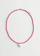 Other Stories Beaded Heart Charm Necklace - Pink