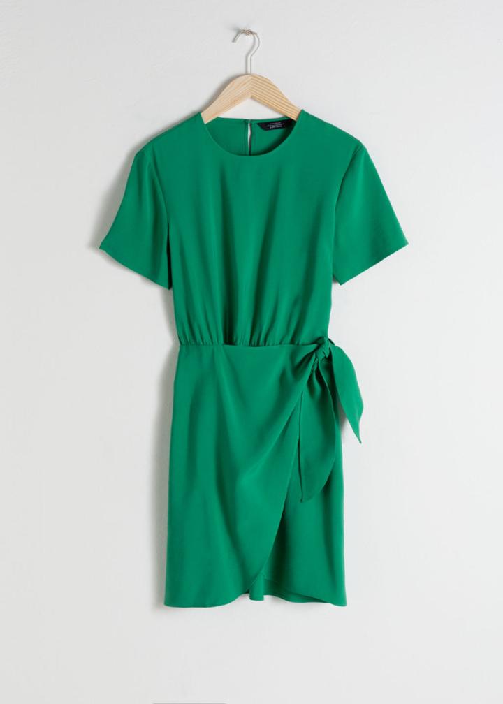 Other Stories Tie Up Mini Wrap Dress - Green