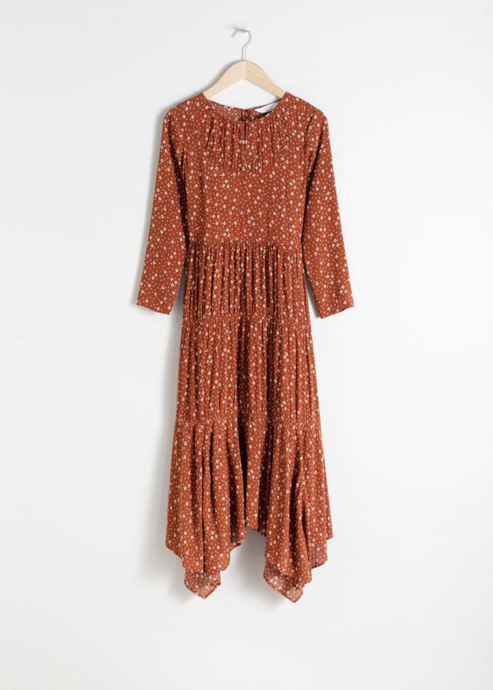 Other Stories Long Sleeve Ruffle Tier Midi Dress - Orange