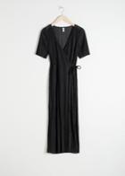 Other Stories Pliss Pleated Wrap Dress - Black