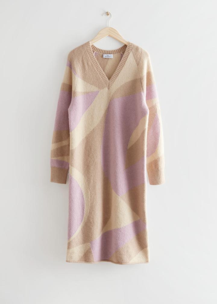Other Stories Intarsia Knit Midi Dress - Beige