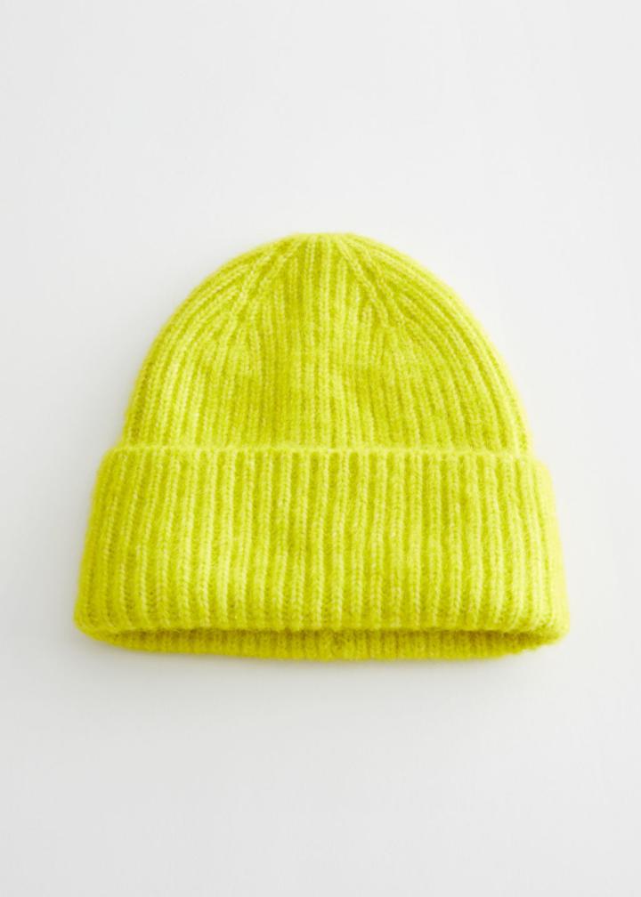 Other Stories Ribbed Mohair Blend Beanie - Yellow