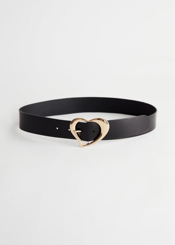 Other Stories Heart Buckle Leather Belt - Black