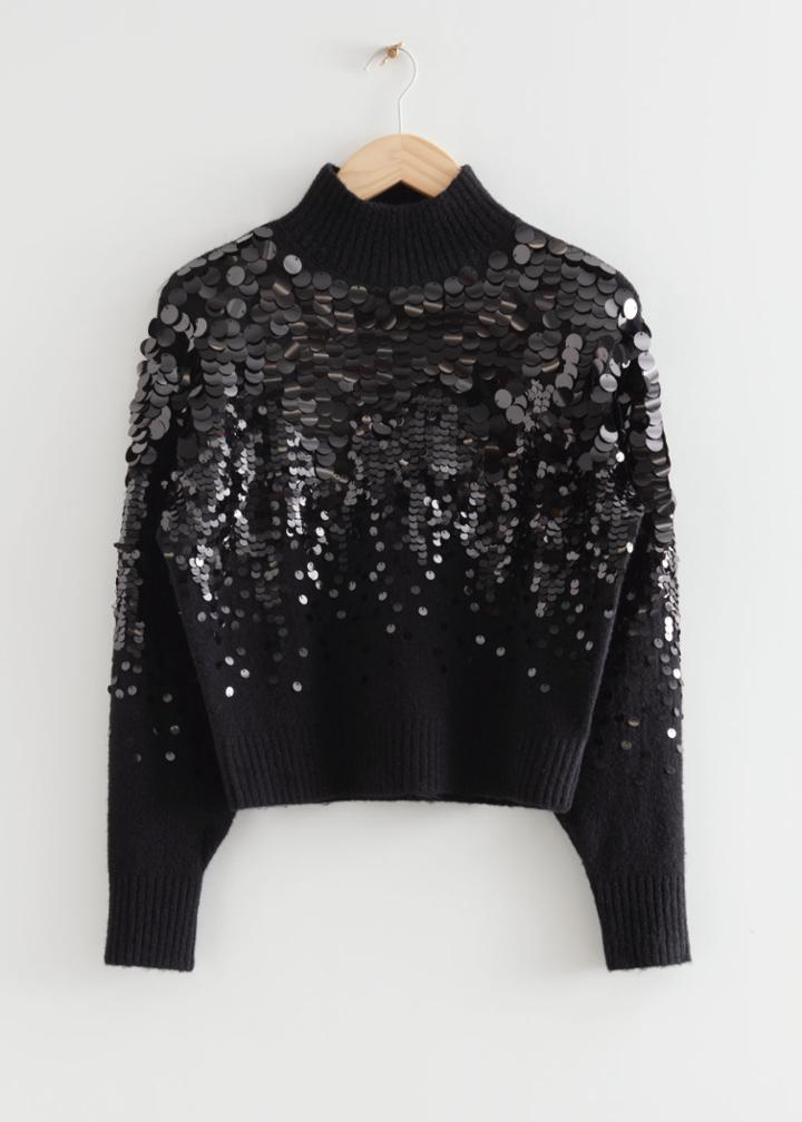 Other Stories Sparkley Sequin Motif Jumper - Black