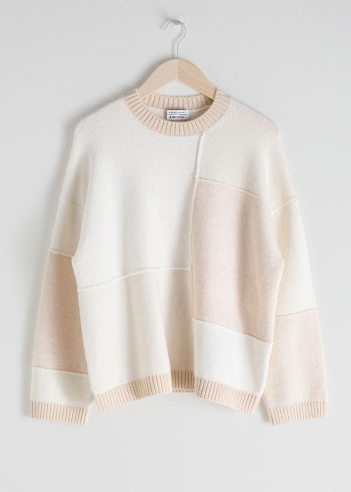Other Stories Oversized Cotton Blend Patchwork Sweater - White