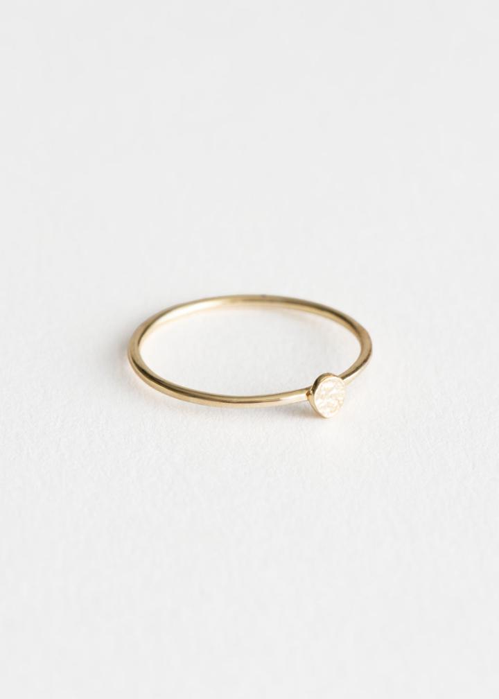 Other Stories Hammered Disc Charm Ring - Gold