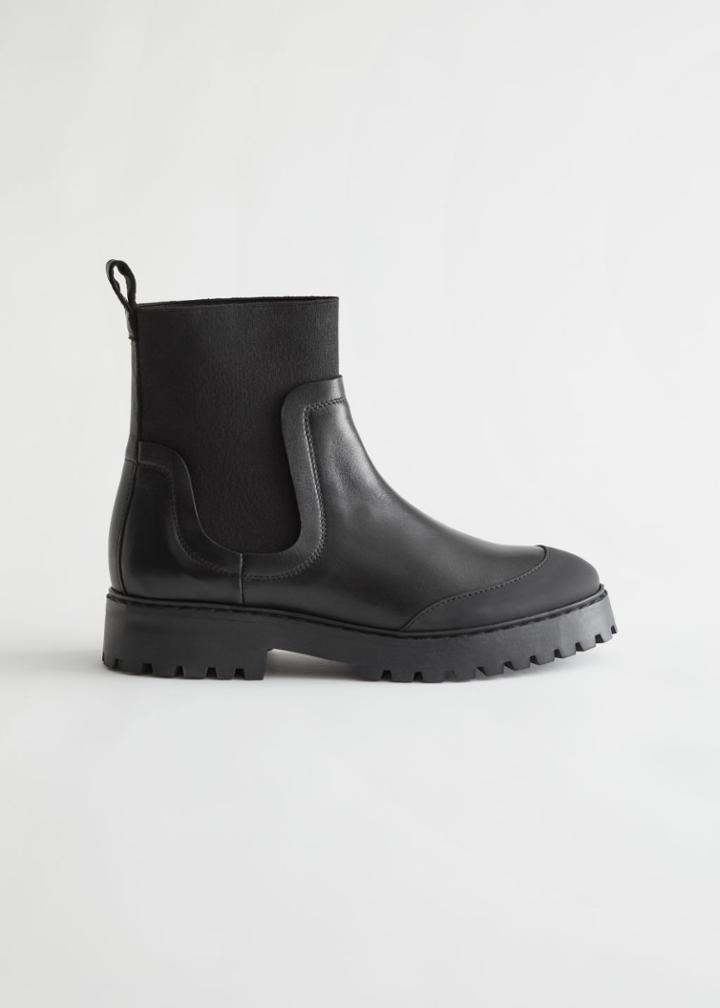 Other Stories Elasticated Leather Chelsea Boots - Black