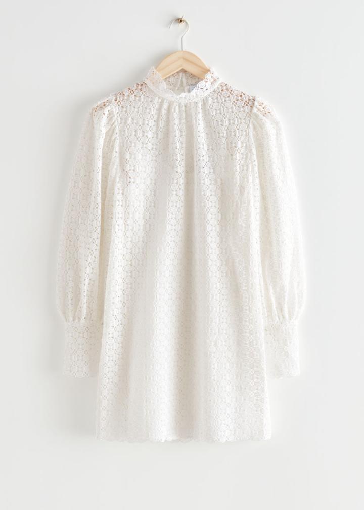 Other Stories Scalloped Lace Mini Dress - White