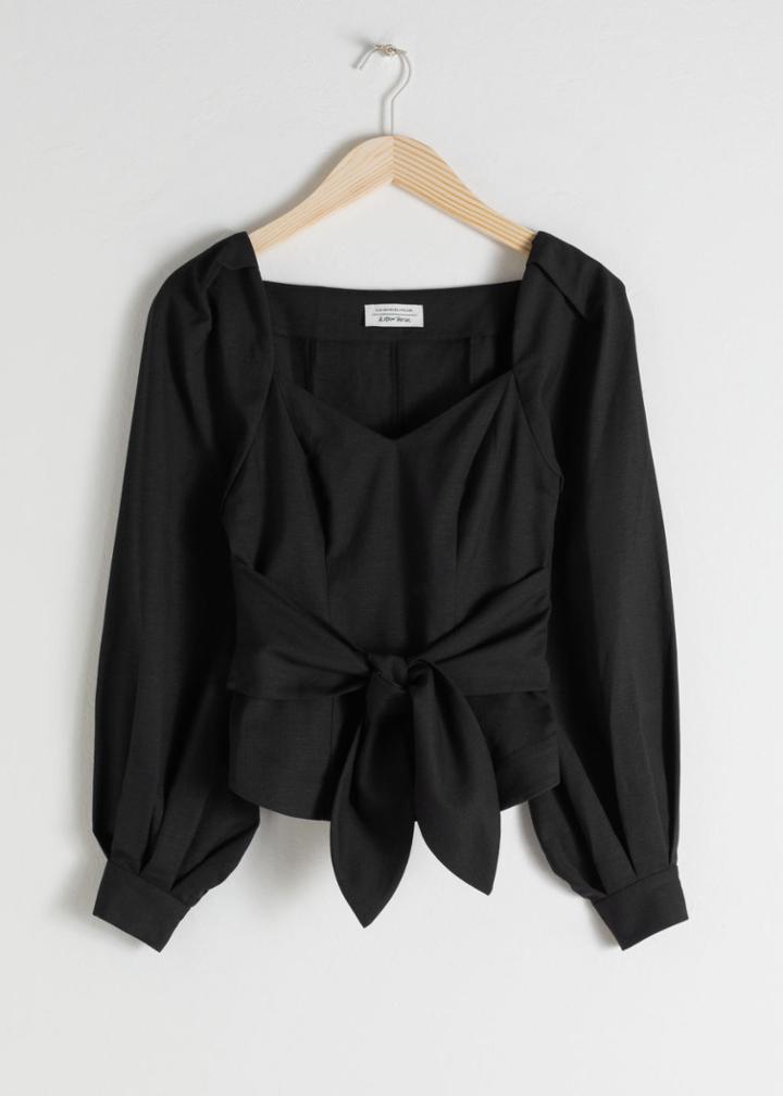 Other Stories Tie Waist Blouse - Black