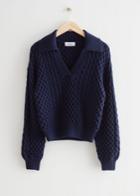 Other Stories Merino Cable Knit Sweater - Blue