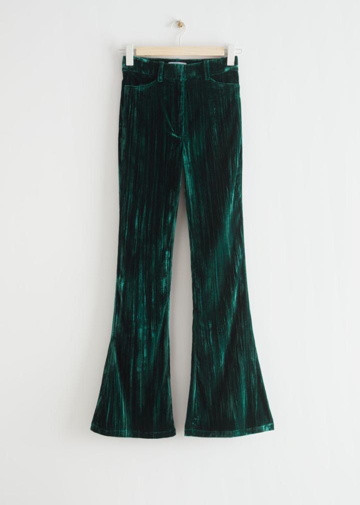 Other Stories Flared Velvet Trousers - Green
