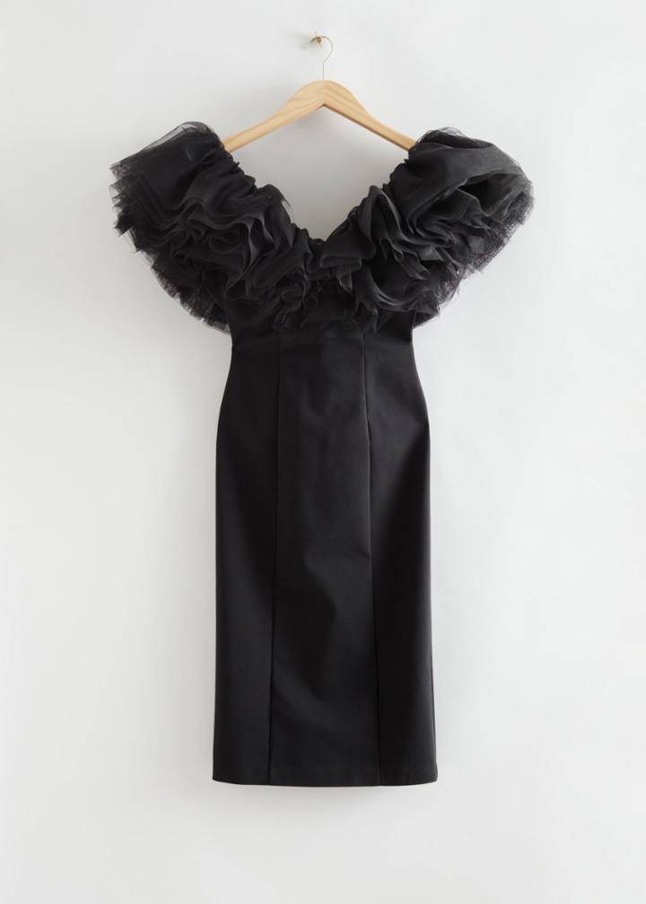 Other Stories Multi Ruffled V-neck Dress - Black