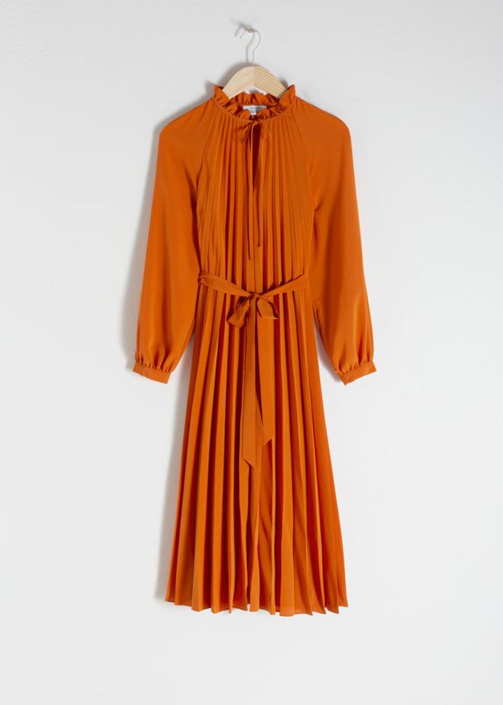 Other Stories Pleated Midi Dress - Orange