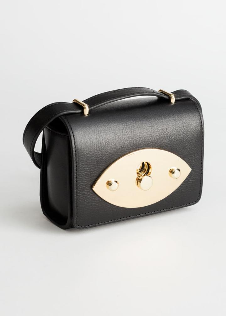 Other Stories Push Lock Leather Crossbody Bag - Black