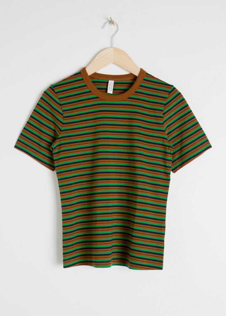Other Stories Cotton Striped Ringer Tee - Green