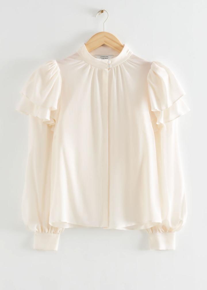 Other Stories Mulberry Silk Layered Frilled Blouse - White