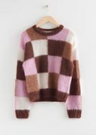 Other Stories Checkered Jacquard Knit Sweater - Pink