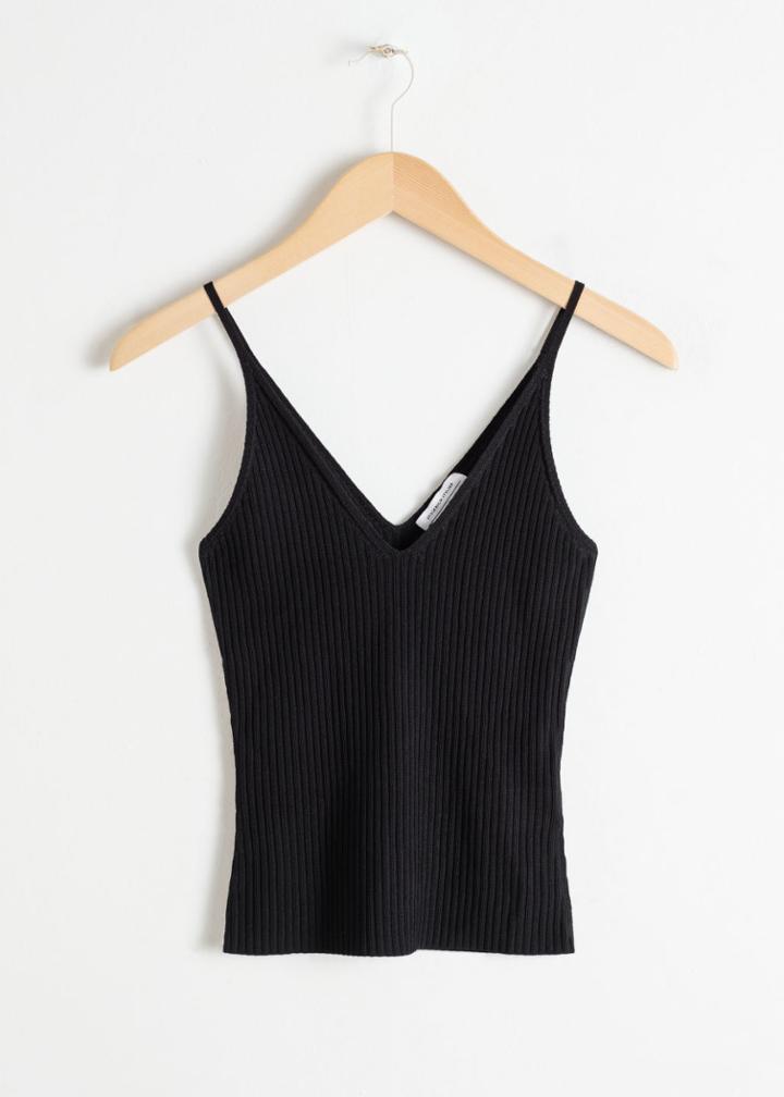 Other Stories V-cut Rib Knit Tank - Black