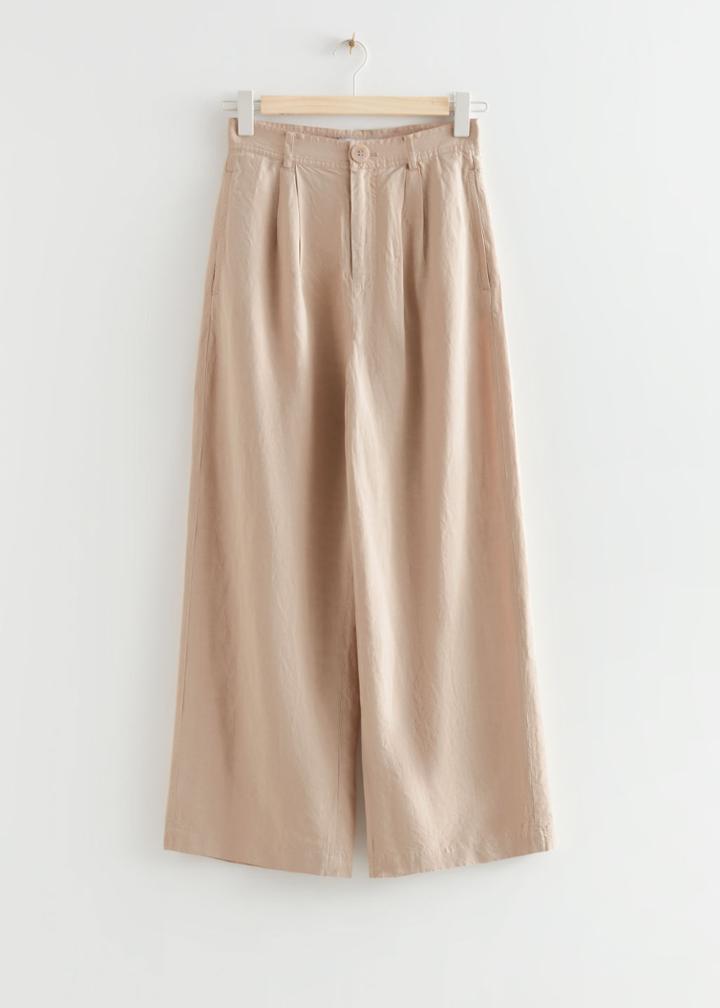 Other Stories Wide High Waist Linen Trousers - Beige