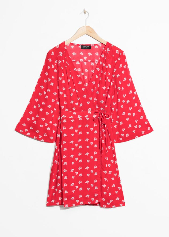 Other Stories Flare Sleeve Wrap Dress - Red