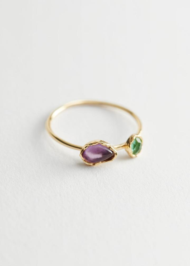 Other Stories Duo Glass Pendant Ring - Purple
