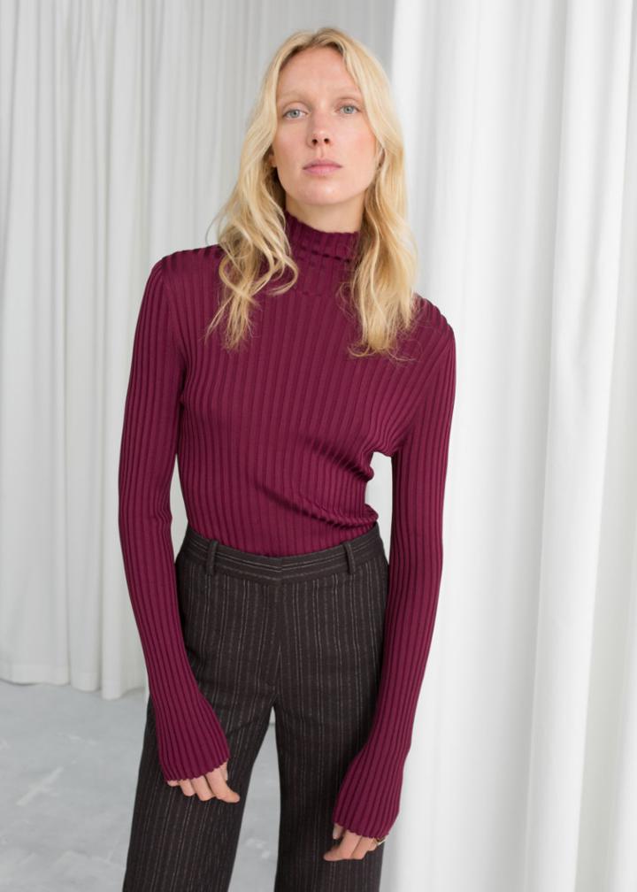 Other Stories Fitted Rib Knit Turtleneck - Red