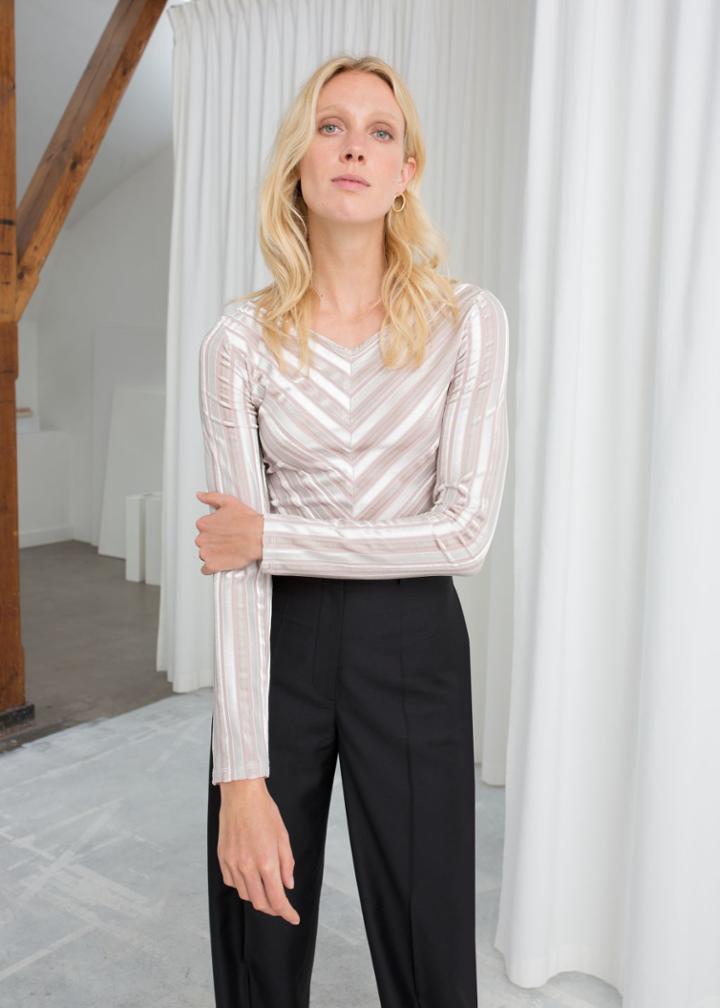 Other Stories Velvet Chevron Stripe Top - Brown