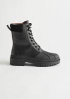 Other Stories Chunky Leather Combat Boots - Black
