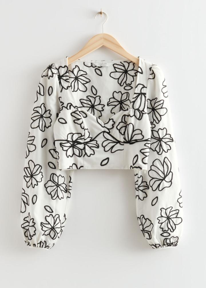 Other Stories Cropped Floral Embroidery Top - White