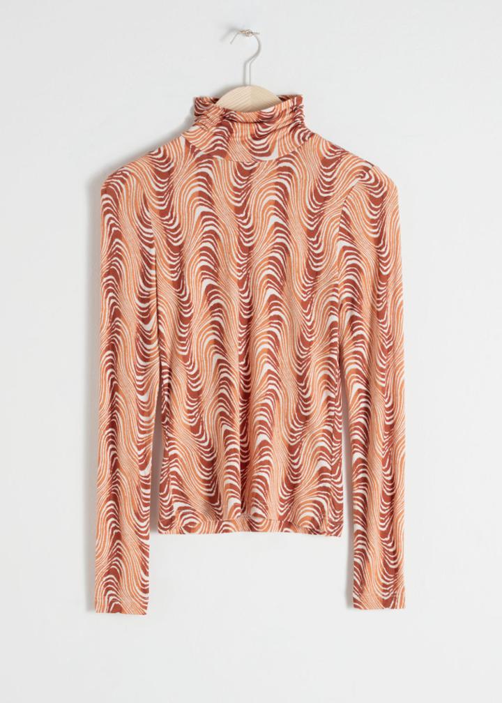 Other Stories Long Sleeve Squiggle Print Turtleneck - White