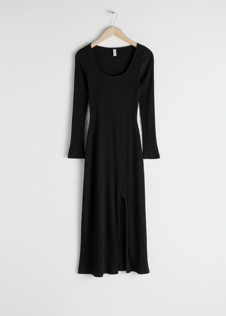 Other Stories Side Slit Midi Dress - Black