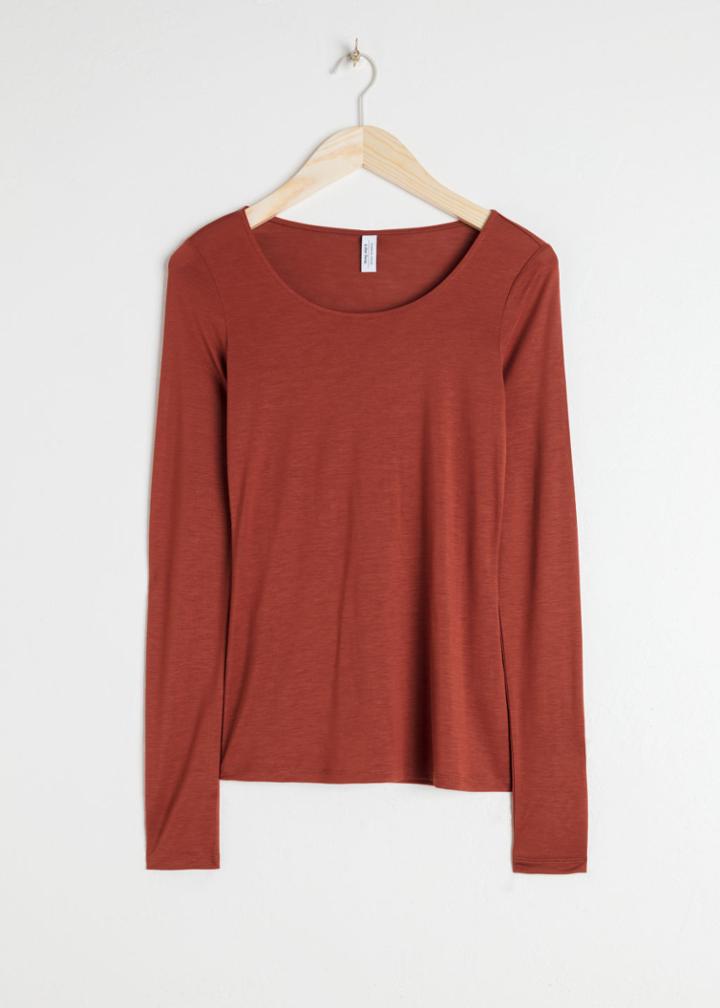 Other Stories Scoop Neck Long Sleeve Shirt - Red