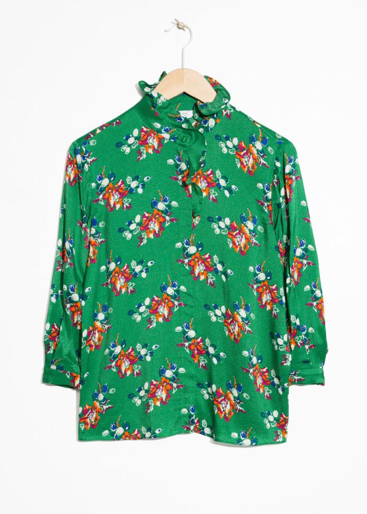 Other Stories Ruffle Collar Satin Blouse - Green