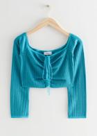 Other Stories Cropped Rib Knit Cardigan - Turquoise