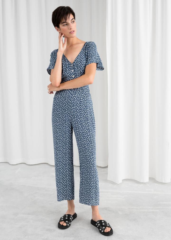 Other Stories Button Up Jumpsuit - Blue
