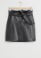 Other Stories Leather Paperbag Belted Skirt - Black