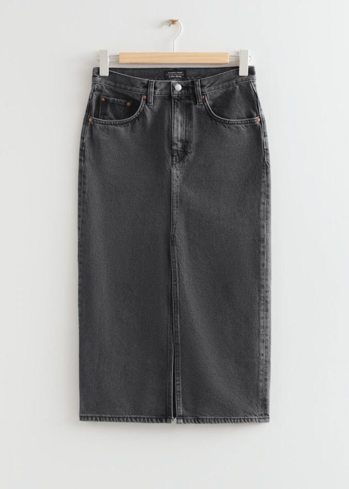 Other Stories Straight Denim Midi Skirt - Grey