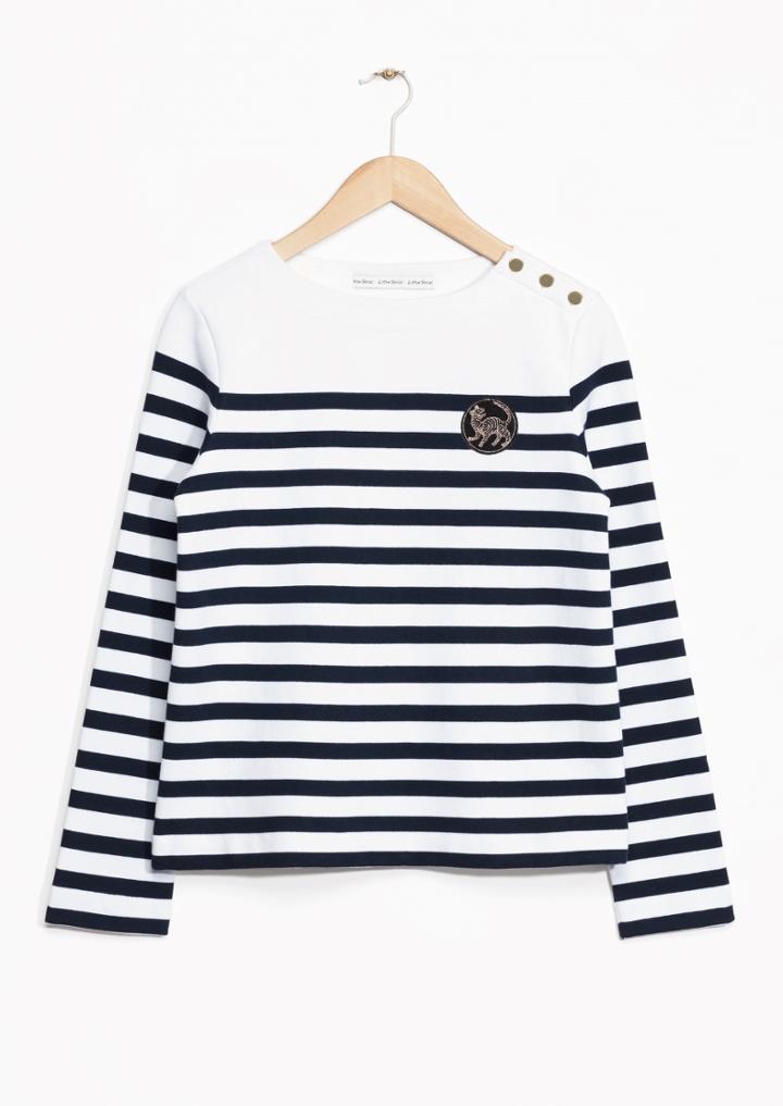 Other Stories Striped Emblem Sweater
