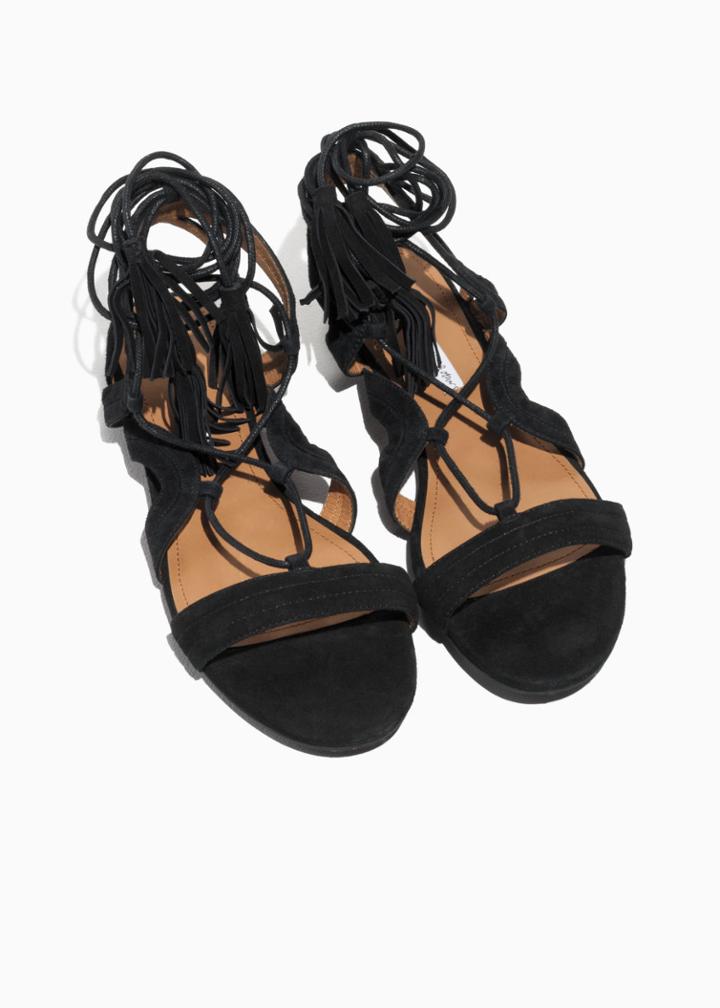 Other Stories Suede Lace Up Tassel Sandal - Black
