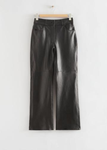 Other Stories Straight Leg Leather Trousers - Black